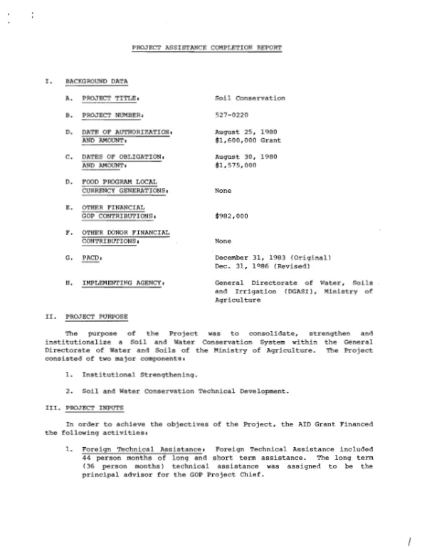 Project assistance completion report [: soil conservation]