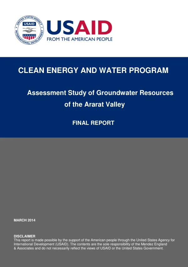 Clean energy and water program : assessment study of groundwater resources of the Ararat Valley : final report