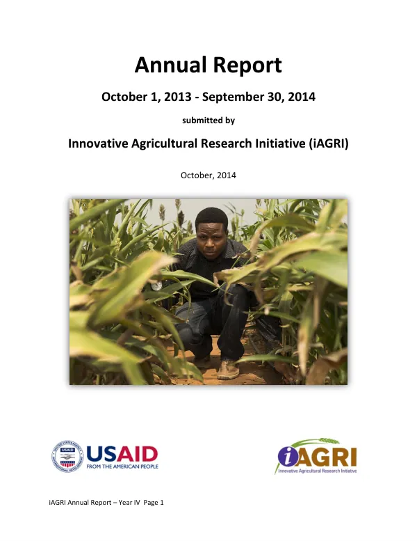 Innovative Agricultural Research Initiative Project Annual Report (October 1, 2013-September 30, 2014