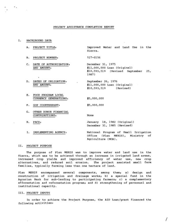 Project assistance completion report [: improved water and land use in the Sierra]
