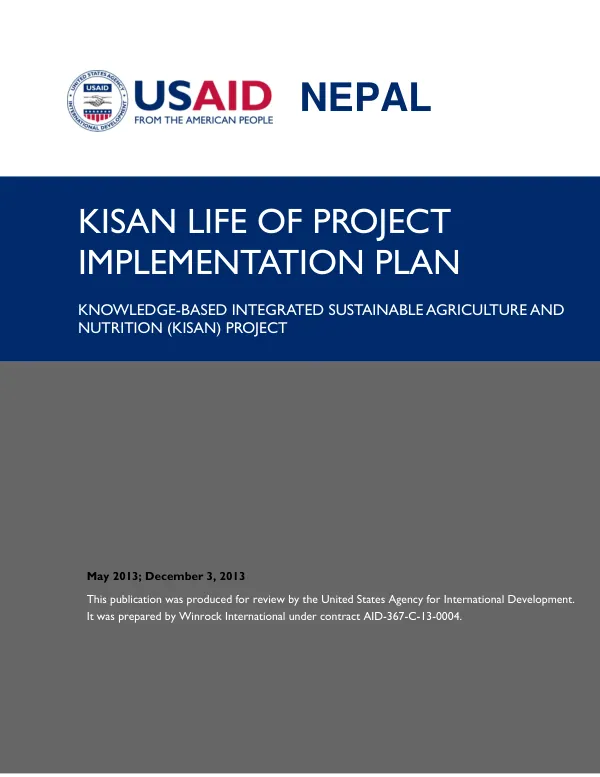 Knowledge-based Integrated Sustainable Agriculture and Nutrition (KISAN) Life of Project Implementation Plan