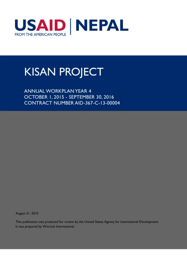 Knowledge-based Integrated Sustainable Agriculture and Nutrition (KISAN) Project Year 4 Annual Workplan