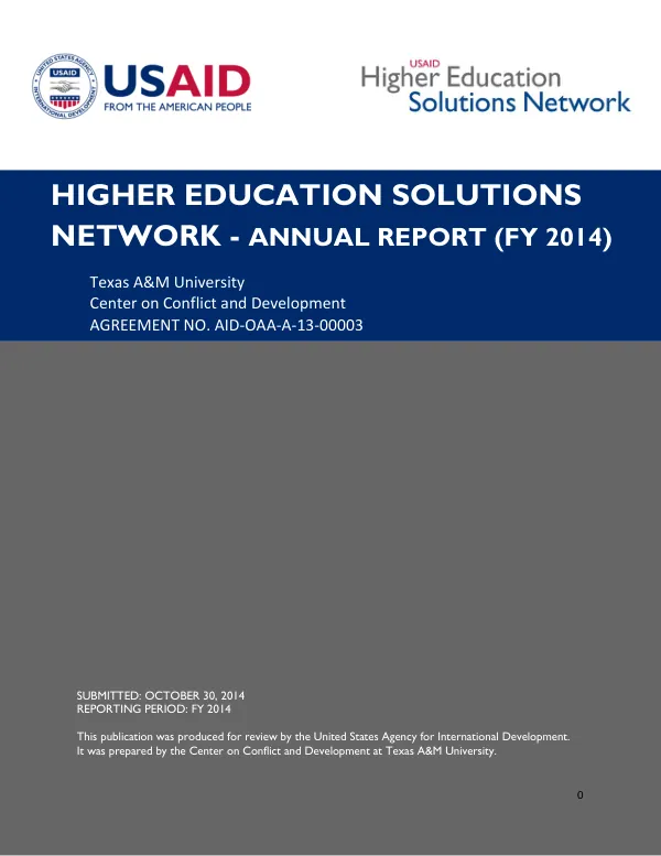 AID-OAA-A-13-00003_TAMU_FY14 Annual Report; Higher Education Solutions Network