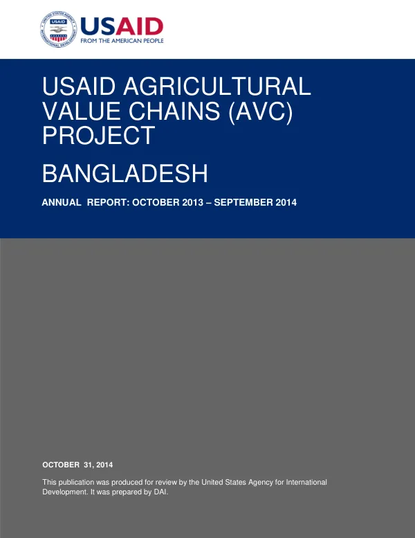 USAID Agricultural Value Chains (AVC) Project Bangladesh Annual Report: October 2013-September 2014