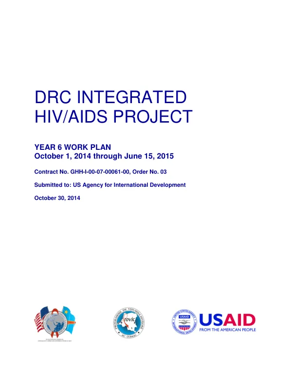 DRC Integrated HIV/AIDS Project Year 6 Work Plan - October 2014 - June 2015