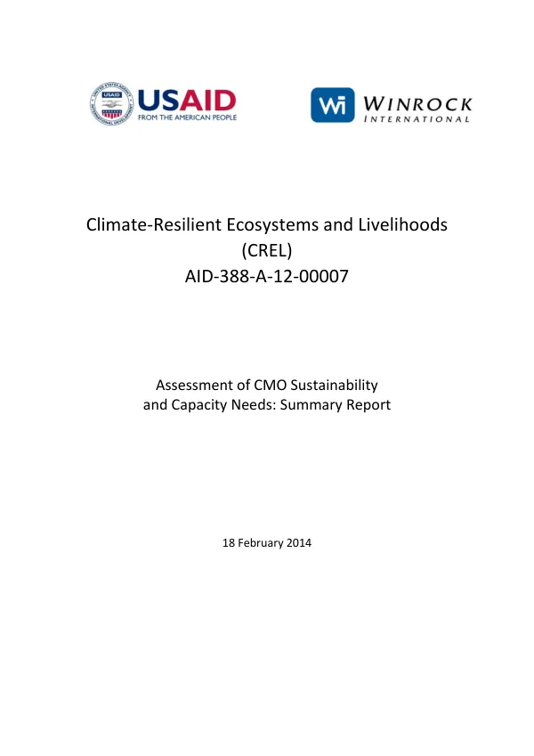Assessment of CMO Sustainability and Capacity Needs: A Summary Report