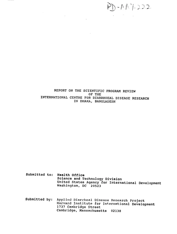 Report on the scientific program review of the International Centre for Diarrhoeal Disease Research in Dhaka, Bangladesh