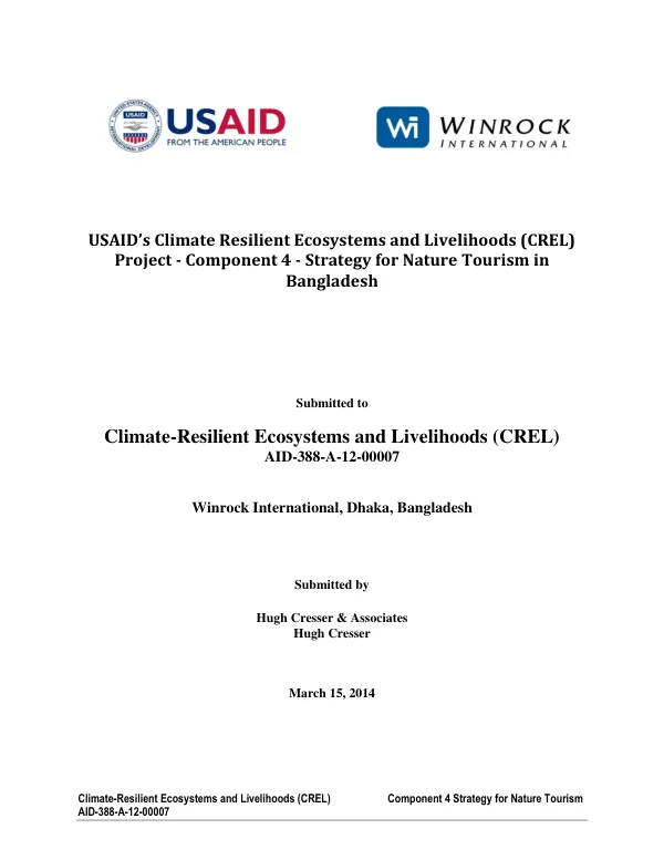 Climate Resilient Ecosystems and Livelihoods (CREL) Project - Component 4 - Strategy for Nature Tourism in Bangladesh
