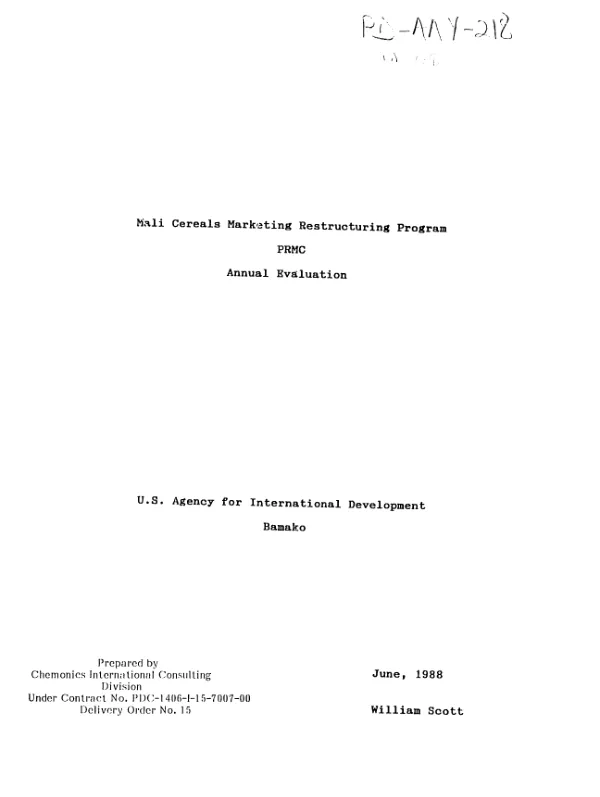 Mali cereals marketing restructuring program, PRMC : annual evaluation
