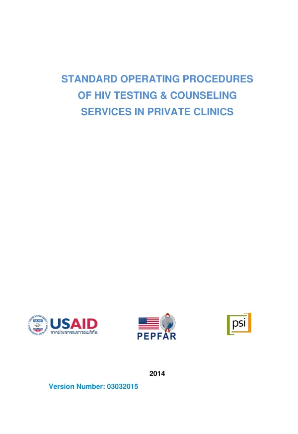 Standard Operating Procedures of HIV Testing and Counseling Services in Private Clinics (English)