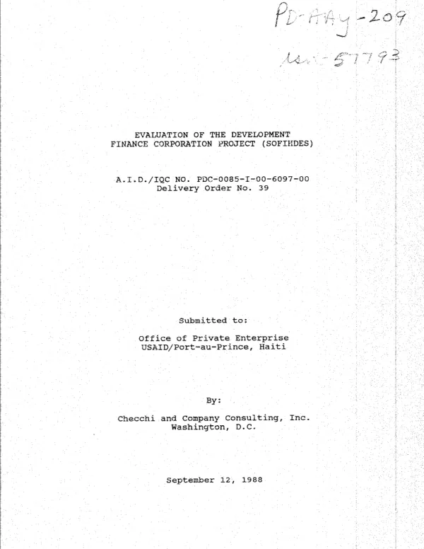 Evaluation of the Development Finance Corporation project (SOFIHDES)