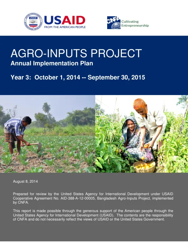 Agro-inputs project annual implementation plan: year 3: October 1, 2014 - September 30, 2015