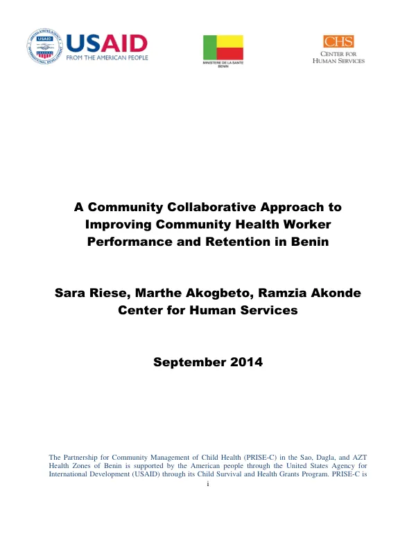 Final Operations Research Report A community Collaborative Approach to Improving Community Health Worker Performance and Retention in Benin