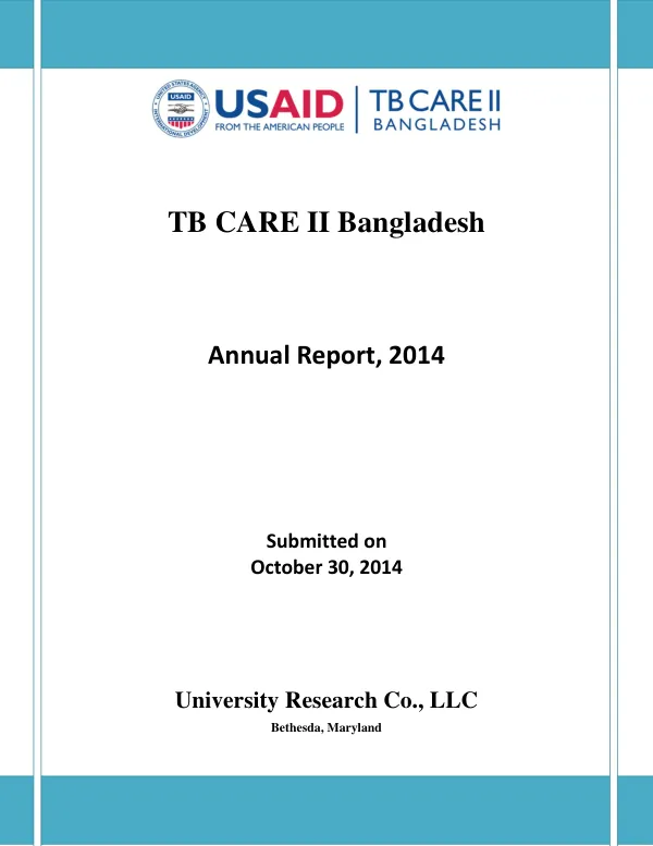 USAID TB CARE II Bangladesh Annual Report, 2014