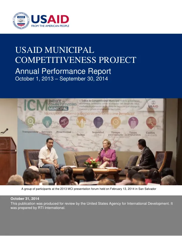 USAID Municipal competitiveness project annual performance report October 1, 2013 - September 30, 2014