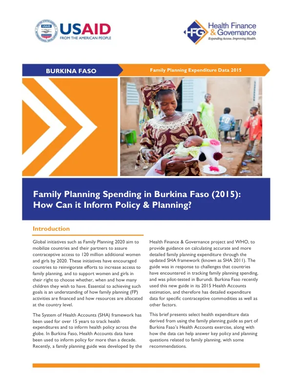 Family planning spending in Burkina Faso (2015 ) : how can it inform policy & planning?