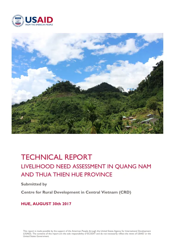 Technical report : livelihood need assessment in Quang Nam and Thua Thien Hue Province