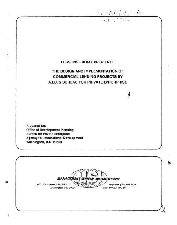 Lessons from experience : the design and implementation of commercial lending projects by A.I.D.'s Bureau for Private Enterprise