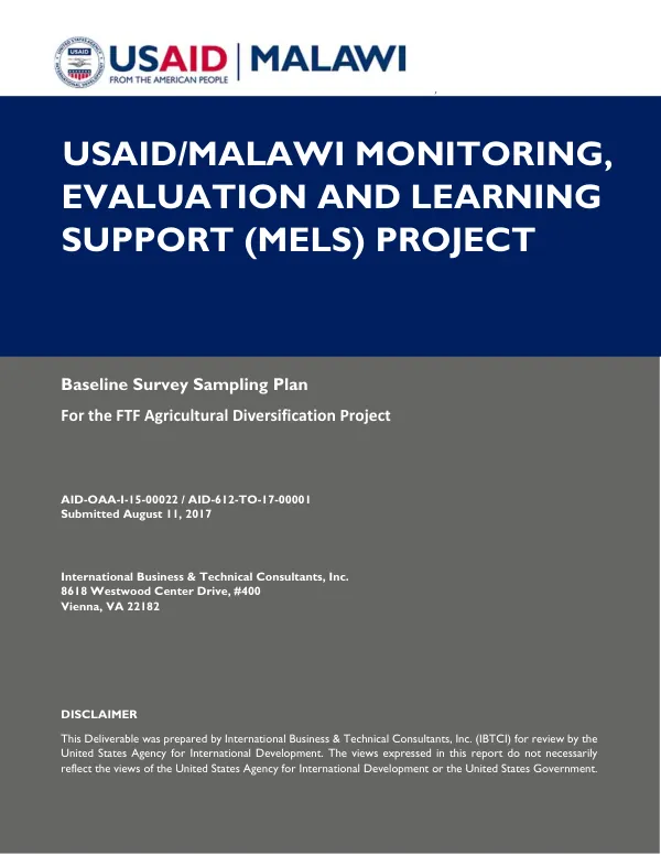 Baseline survey sampling plan for the FTF agricultural diversification project