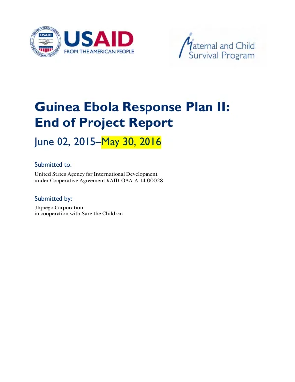 Guinea Ebola response plan II : end of project report, June 02, 2015 - May 30, 2016