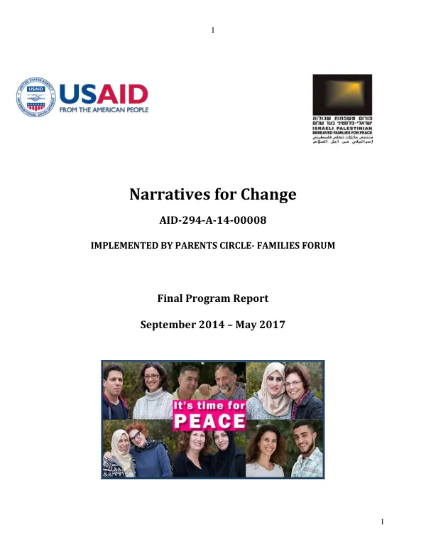 Narratives for change, AID-294-A-14-00008 : implemented by parents circle-families forum : final program report, September 2014-May 2017