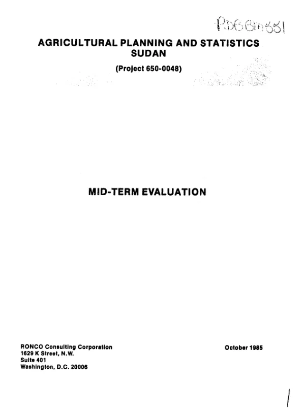 Mid-term evaluation : agricultural planning and statistics project, Sudan