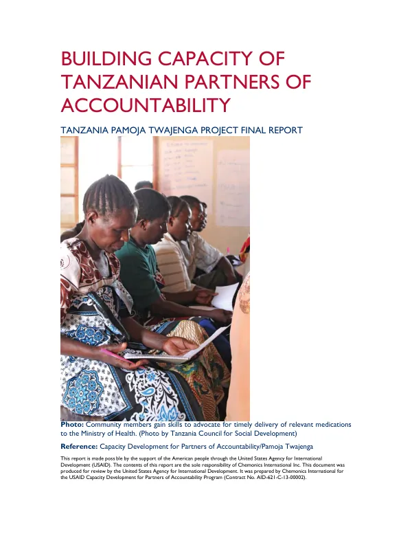 Building capacity of Tanzanian partners of accountability : Tanzania pamoja twajenga project final report