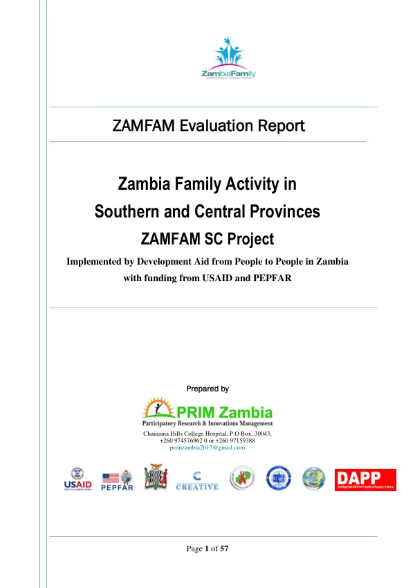ZAMFAM evaluation report : Zambia family activity in southern and central provinces ZAMFAM SC project