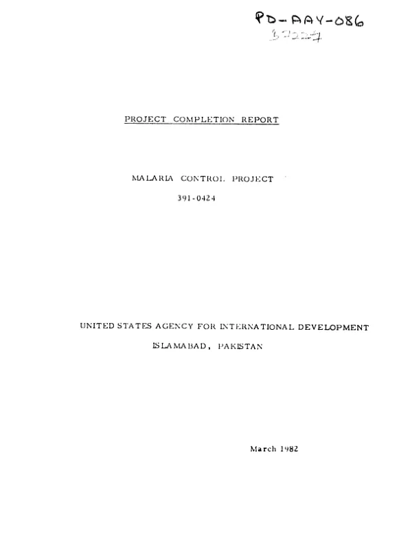 Project completion report : malaria control project, 391-0424