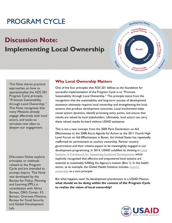 Program cycle discussion note : implementing local ownership