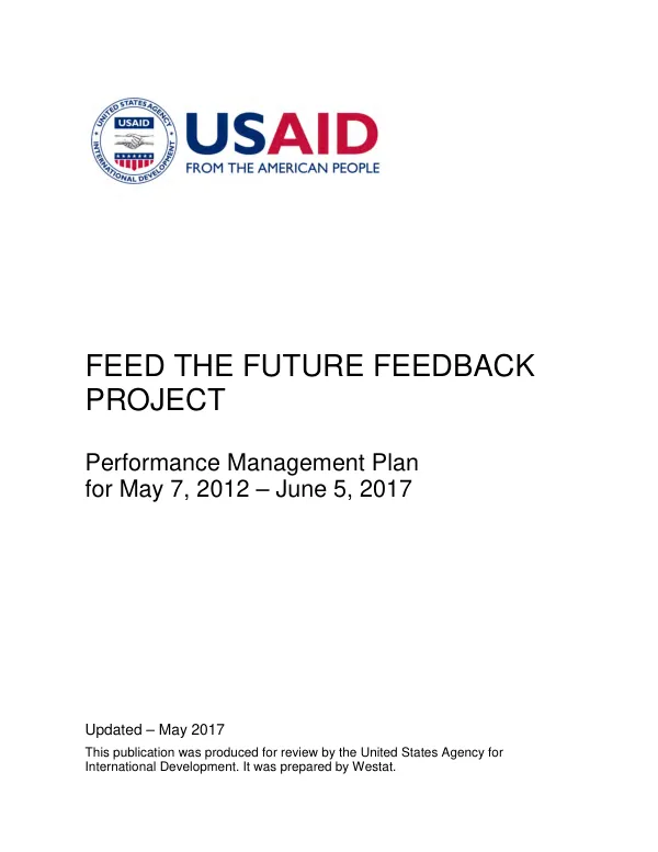 Feed the Future FEEDBACK project : performance management plan for May 7, 2012 - June 5, 2017