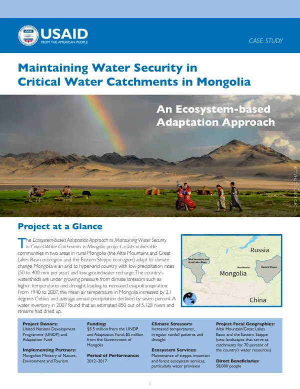 Maintaining water security in critical water catchments in Mongolia : an ecosystem-based adaptation approach