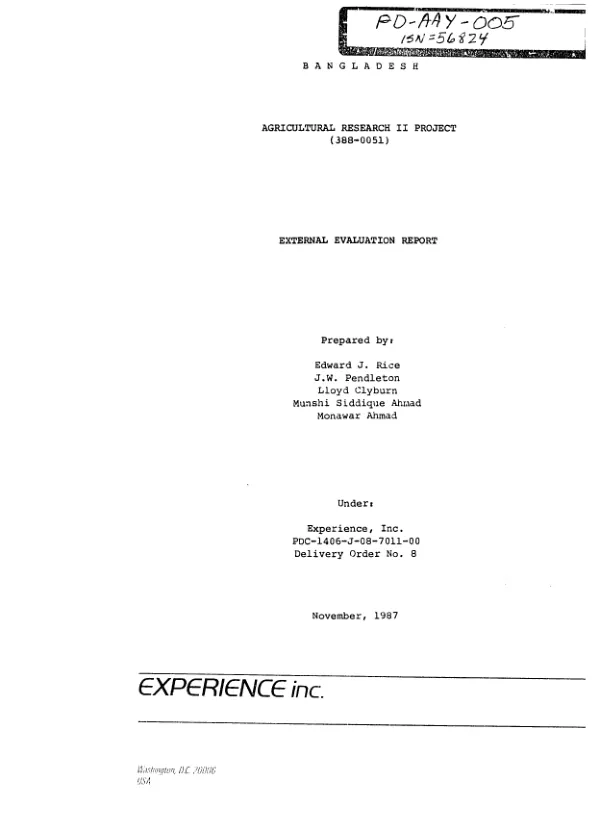 Bangladesh, agricultural research II project (388-0051) : external evaluation report