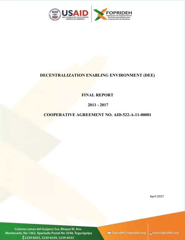 Decentralization enabling environment (DEE) : final report, 2011-2017, cooperative agreement no.: AID-522-A-11-00001