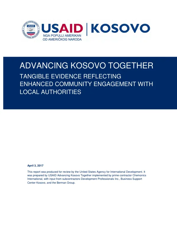 Advancing Kosovo together : tangible evidence reflecting enhanced community engagement with local authorities