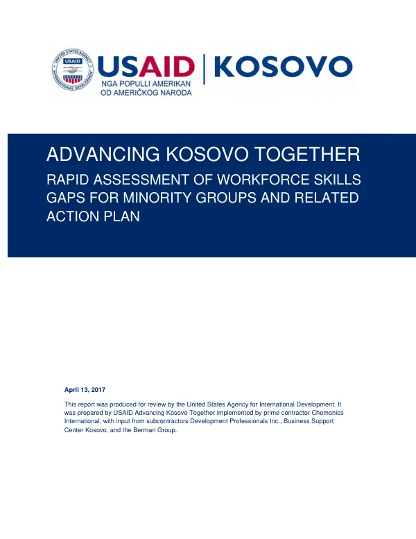 USAID advancing Kosovo together : rapid assessment of workforce skills gaps for minority groups and related action plan