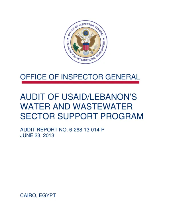 Audit of USAID/Lebanon"s water and wastewater sector support program