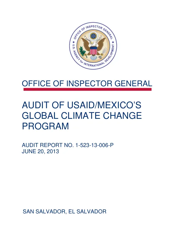Audit of USAID/Mexico"s global climate change program