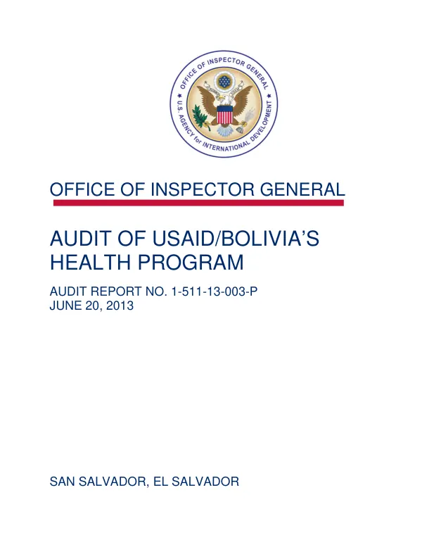 Audit of USAID/Bolivia"s health program